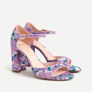 J. Crew Stacked-heel two-piece sandal in Ratti® lilac collage print